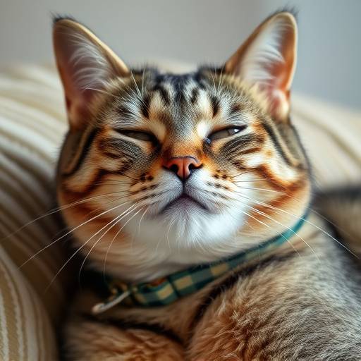 Gato relajado mostrando el collar antipulgas natural alrededor de su cuello