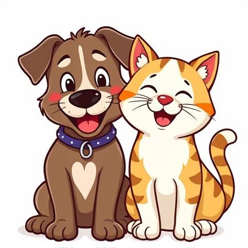 Imagen estilizada de un perro y un gato juntos sonriendo