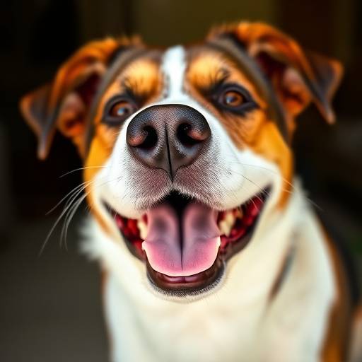 Primer plano de un hocico de perro sonriente.