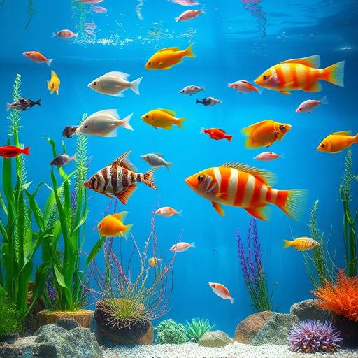 Un acuario con peces de colores nadando entre plantas acu&aacute;ticas.